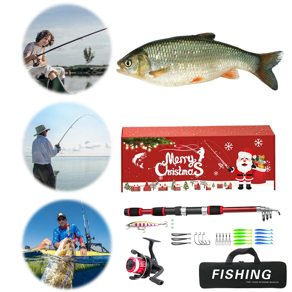 Fishing Pole Set Full Kits Telescopic Fishing Rod and Reel Combo Full Kit Artificial Baits Hooks Christmas Fishing Gifts for Men