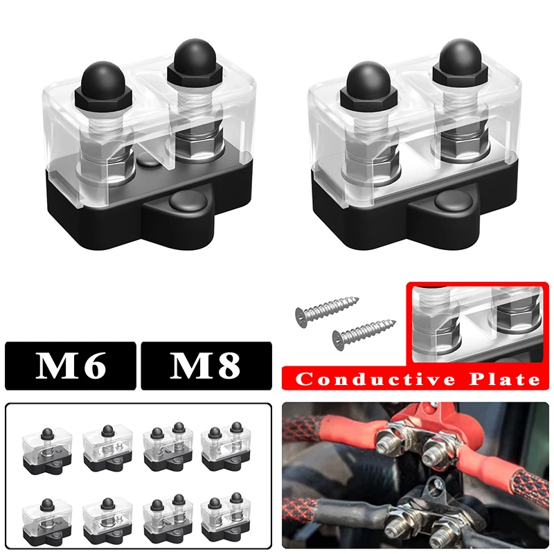 M6/M8 Busbar with Cover Battery Power Distribution Block Positive Negative Bus Bar High Current Wiring Stud Battery Junction