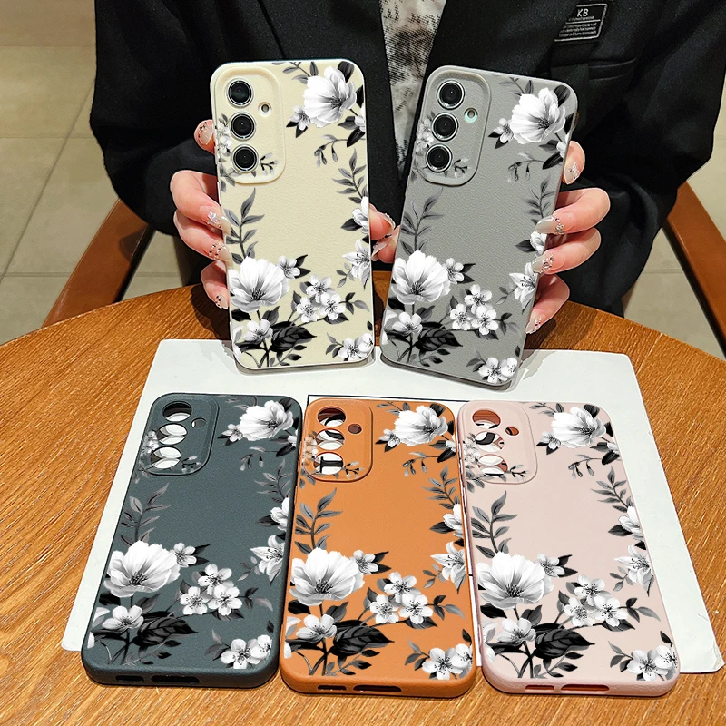 Case For Samsung Galaxy S25 S23 S22 Ultra S24 FE A56 A36 A16 A55 A15 A54 A35 5G Flowers Pattern Leather Texture TPU Phone Cover