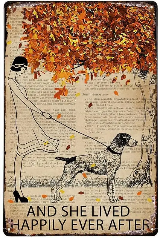 Vintage Style Metal Tin Sign Fall Tree German Shorthaired Pointer Lived Happily Tin Signs Wall Decor for Bars,Restaurants,Cafes