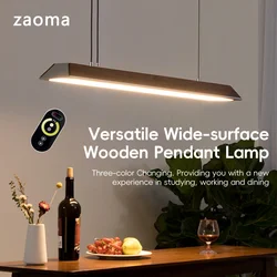 Wooden Pendant Lamp LED Large Wide Surface Alloy Pendant Lamp Wood Long Lighting Trapezoidal Design for Kitchen Dining Office