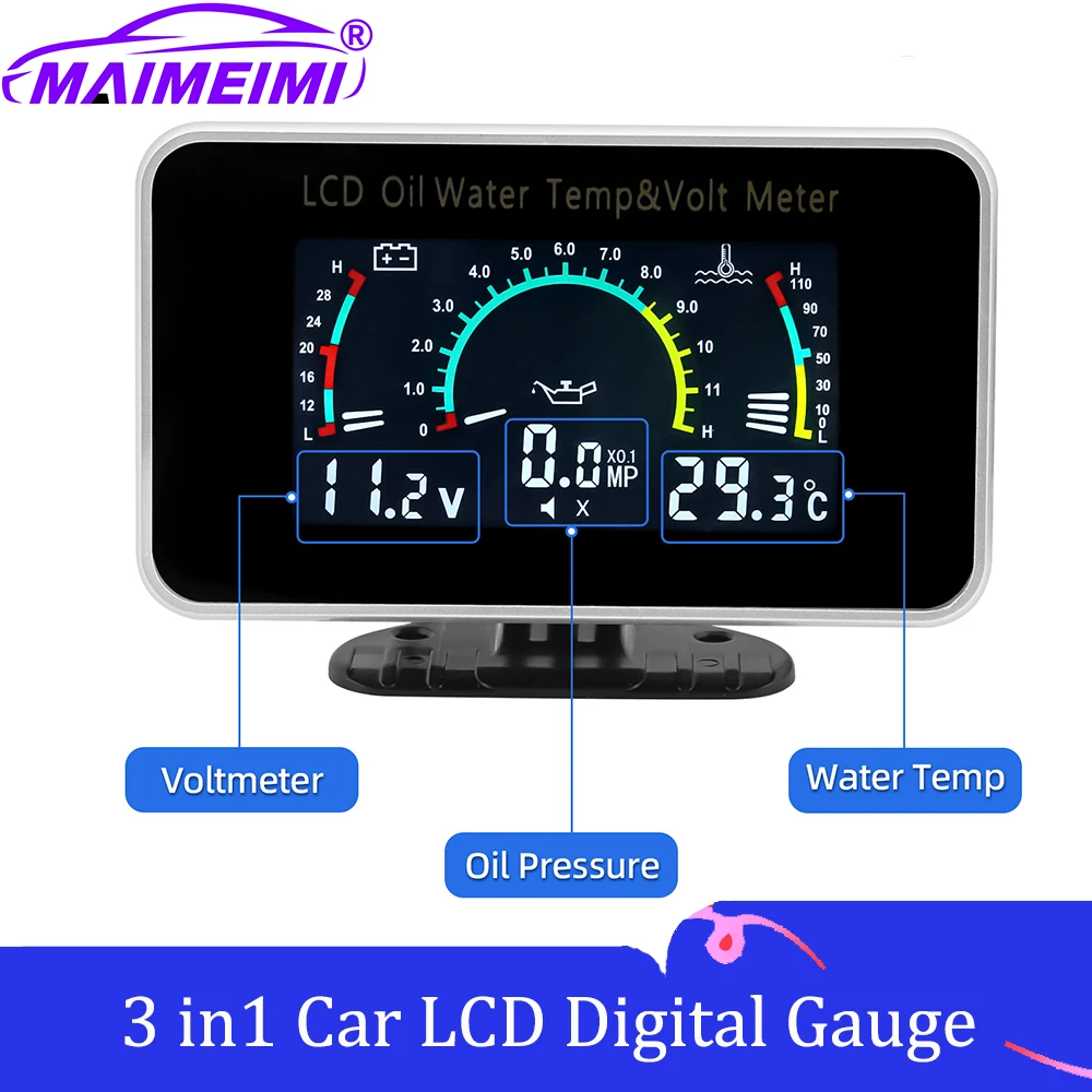

﻿ 3 в 1 давление масла + температура воды + напряжение автомобильный ЖК-цифровой манометр с датчиком давления масла 1/8NPT 10 мм датчик температуры воды
