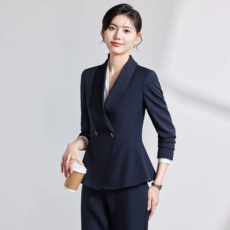 Dark Blue Suit Women's Suit Spring and Autumn Reception Temperament Overall Beauty Salon Jewelry Shop Business Wear Overalls