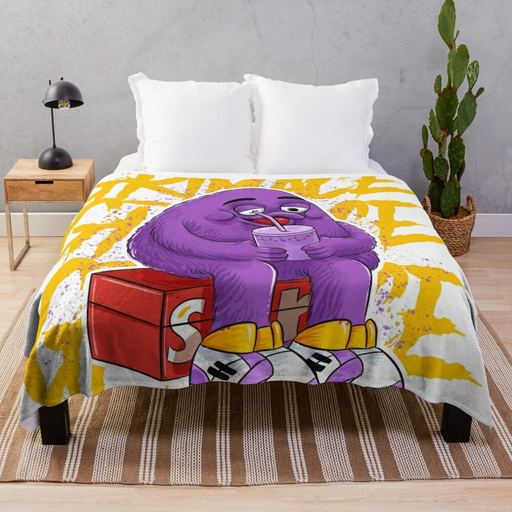 

Grim Shake Grimace Fan art Throw Blanket Decorative Beds Fluffy Shaggy Extra Large Throw Blankets