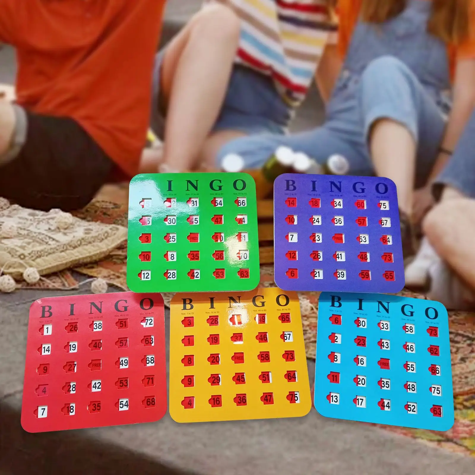 

5 Pieces Shutter Slide Bingo Cards Reusable Large Print Bingo Game Set