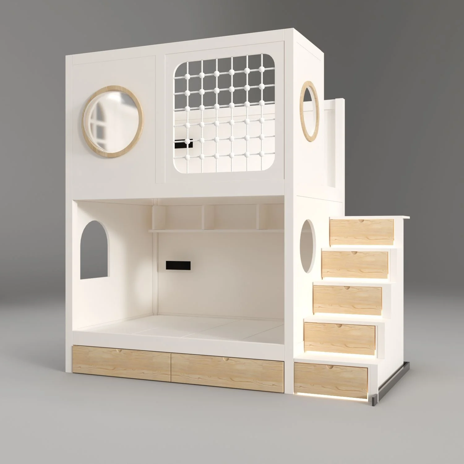 High and Low Bed Treehouse Bunk Bed Double Layer Bed with Real Wood for Living Room or Children's Room
