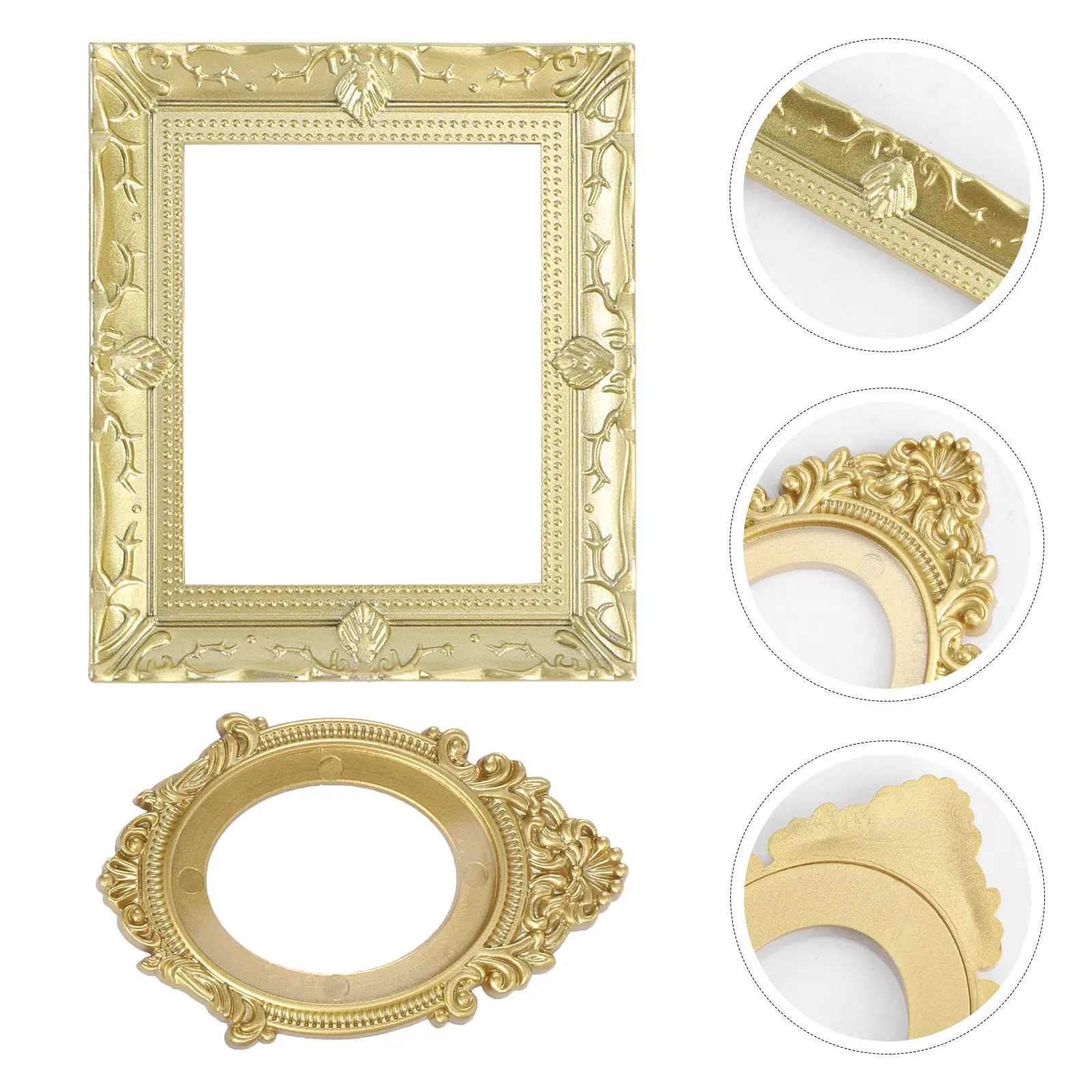 

2Pcs Miniature Resin Photo Frame Vintage Painting Picture Frame for Mini House Decorative Home Adornment Miniature Decor