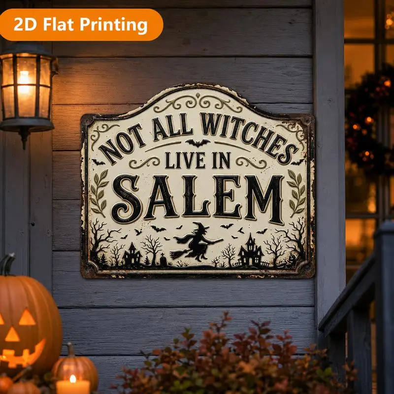 Vintage Rusty Not All Witches Live In Salem Themed Sign, (12'x9.8'), Distressed Rust Texture,Dark Patio Decor,Fantasy Style Gift