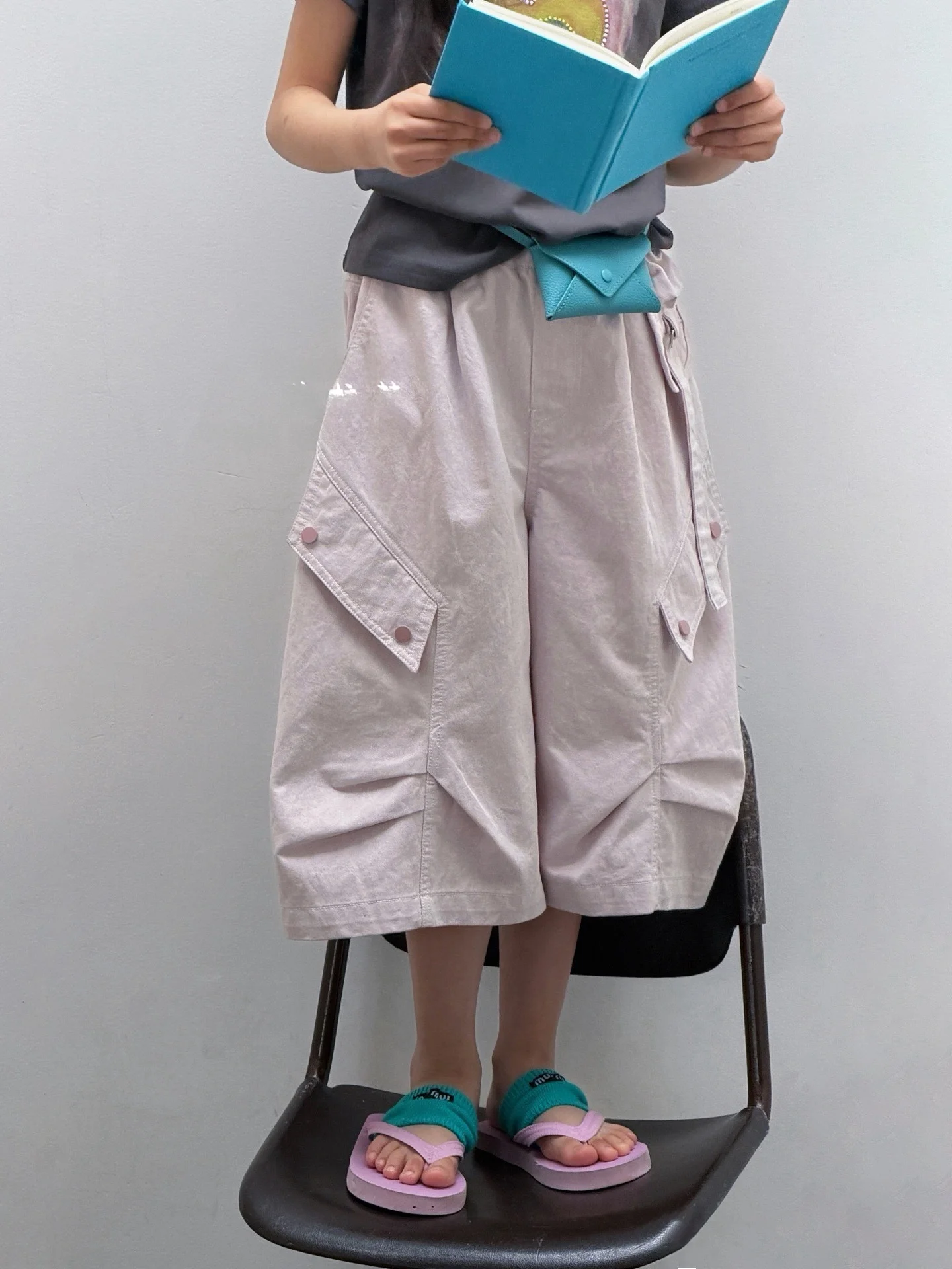 washed-denim-short-pants-korean-style-girls-children's-clothing-summer-fashion-loose-seven-five-pants-breathable-comfortable