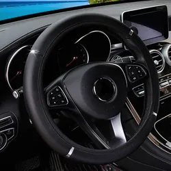 Leather Metal Strip Sporty Pop Car without Inner Rim Steering Wheel Cover Car Accessories Fit 14.5-15 Inches