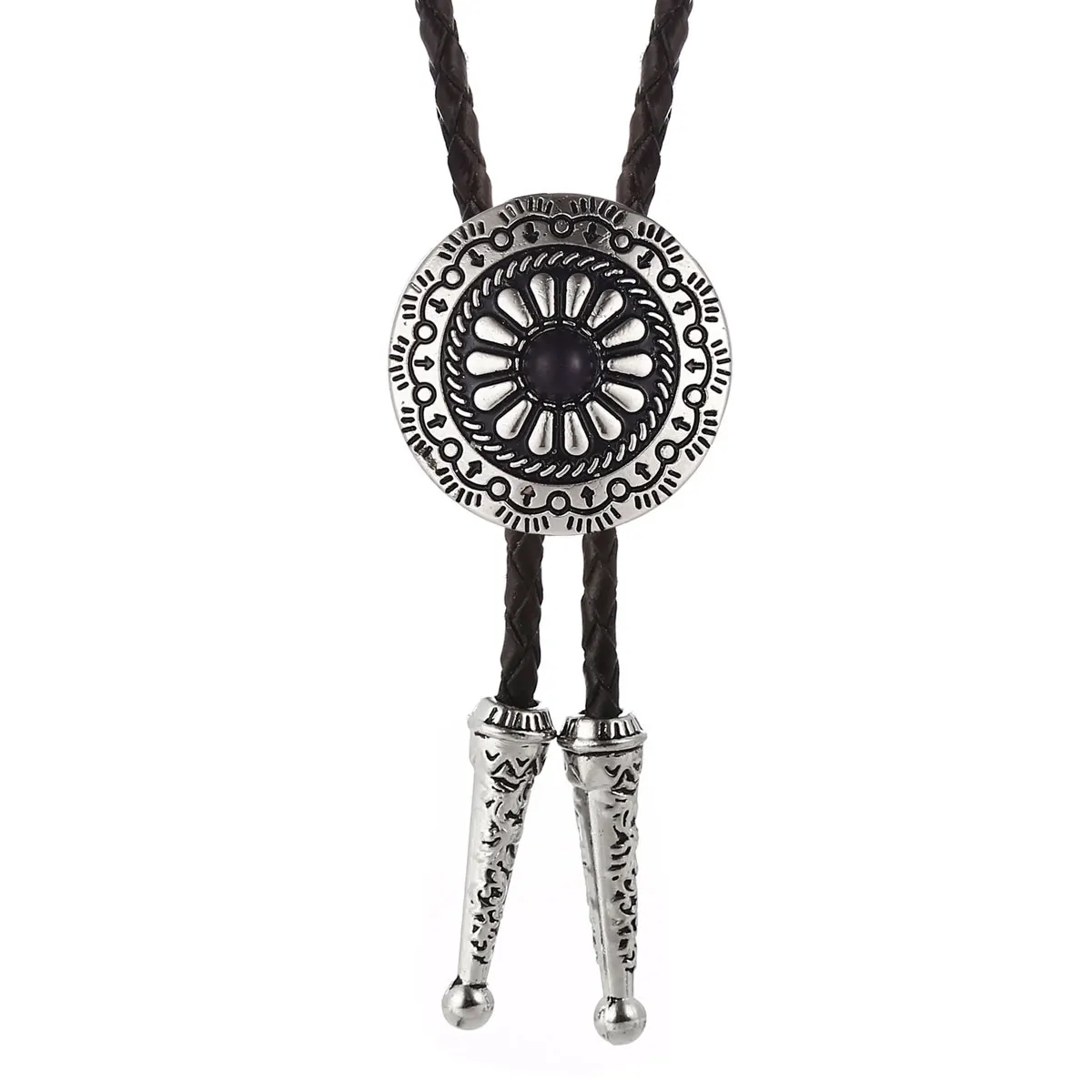 

Sue Che Men's Retro Round Turquoise Embossing Design Bolo Tie Fashion Accessory