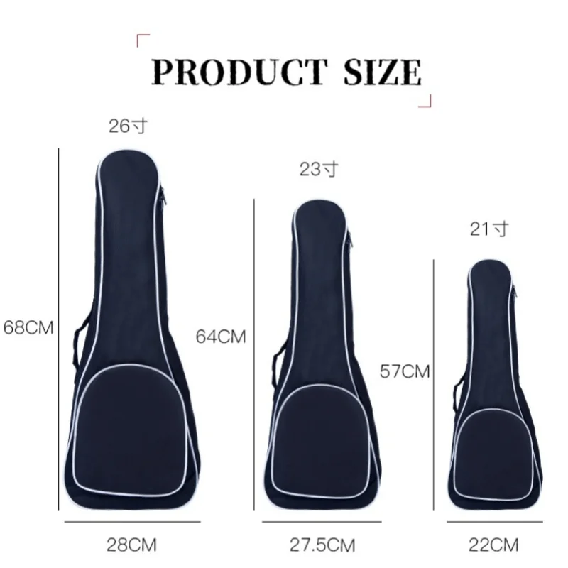 Black Portable Ukulele Bag Soft Case Gig Cotton for 21/23/26 Inch Mini Guitar - 3 Size Options Available