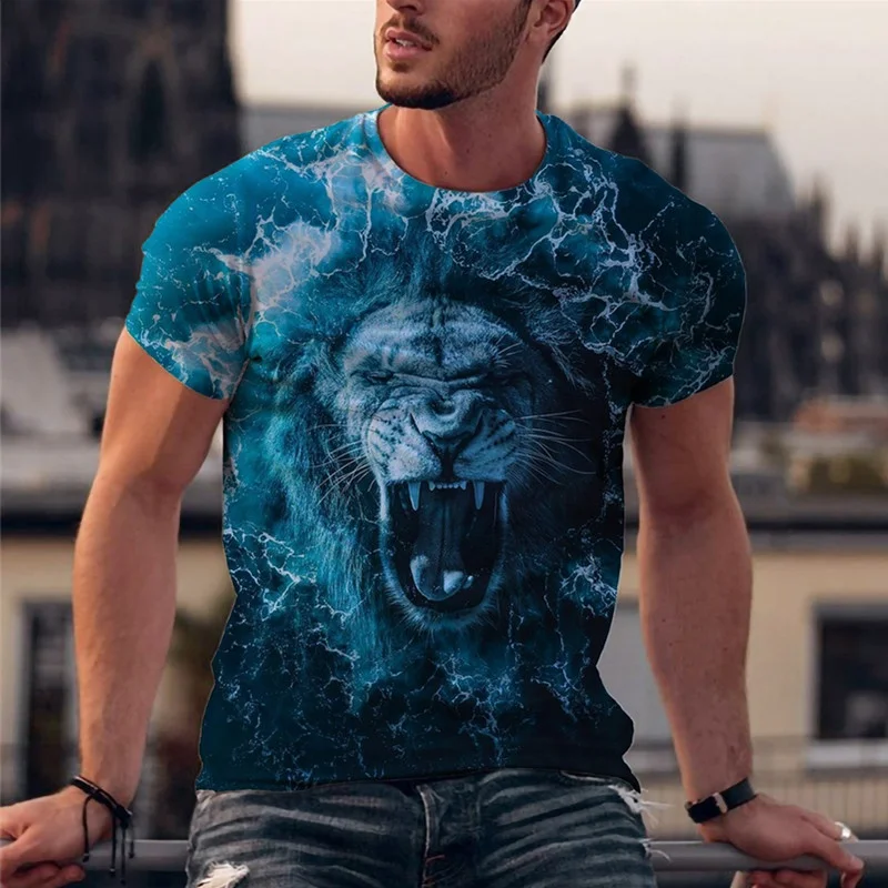 

2022 Men's Fashion Animal T-shirt Round Neck Short Sleeve Funny 3D Lion Printed T-shirt