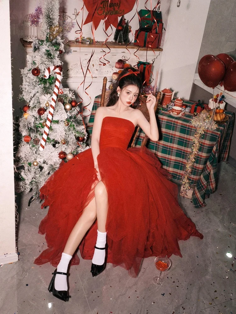 

2026 New Red Ins Style Korean Series Photography Studio Birthday Party Portrait Christmas Photography Costume Women's Dress