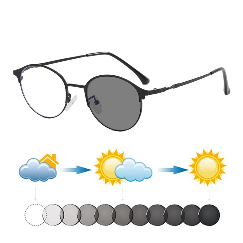New Small Retro Round Titanium Alloy Women Photochromic Myopia Sunglasses Men Sun Automatic Discoloration Shortsighted Sunnies