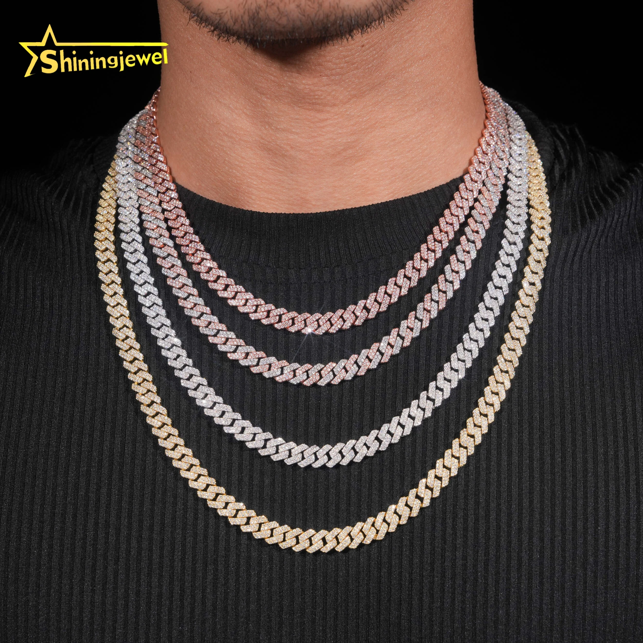 Hot RTS Sale 8mm Iced Out Cuban Link Chain 925 Sterling Silver Gold Plated Pass Diamond Test VVS Moissanite Cuban Necklace..