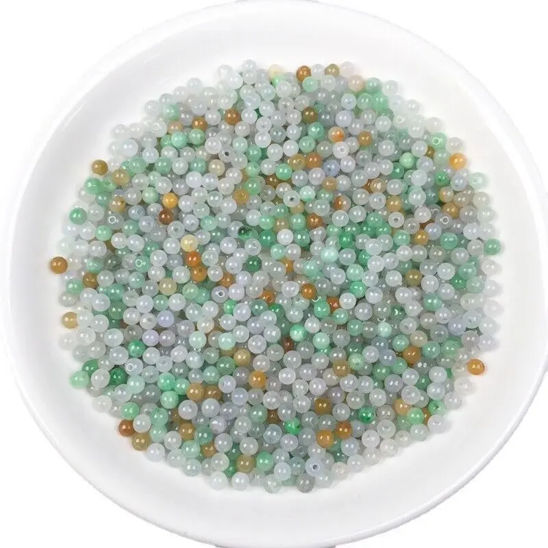 100Pcs 3.5mm Natural Emerald Jade Tricolor Beads Diy Loose Beads for Pendant