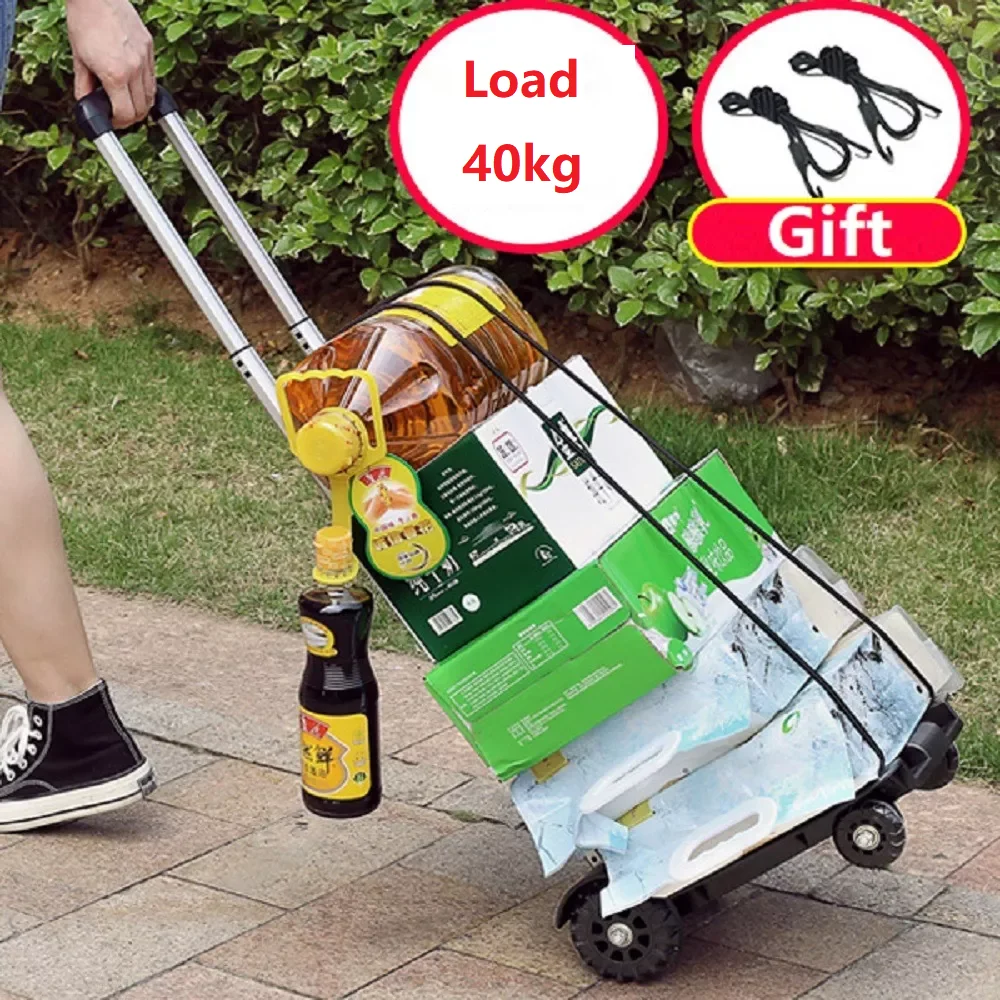 4 Wheel Trolley Heavy Duty Foldable Hand Sack Folding Truck Barrow Cart Portable Travel Luggage Shopping Cart Garden Tool