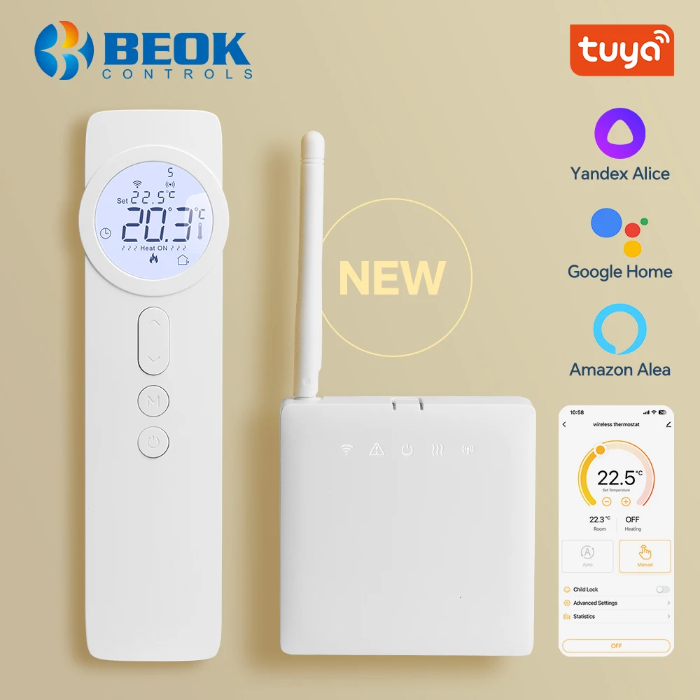 Beok Tuya Wireless Wifi Thermostat Smart Programmable Heating Battery Thermoregulator for Gas Boiler with Alexa Alice