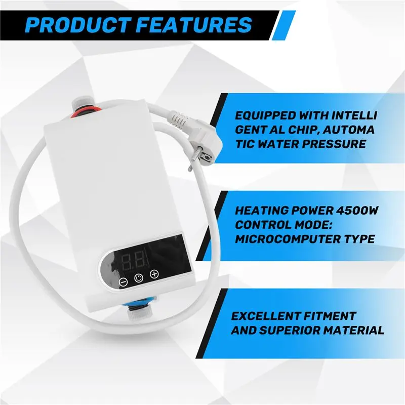 Removable 4500W Newest Water Heater Instant Water Heater Tankless Instantaneous Faucet Tap Hot Water Crane LED Digital EU Plug