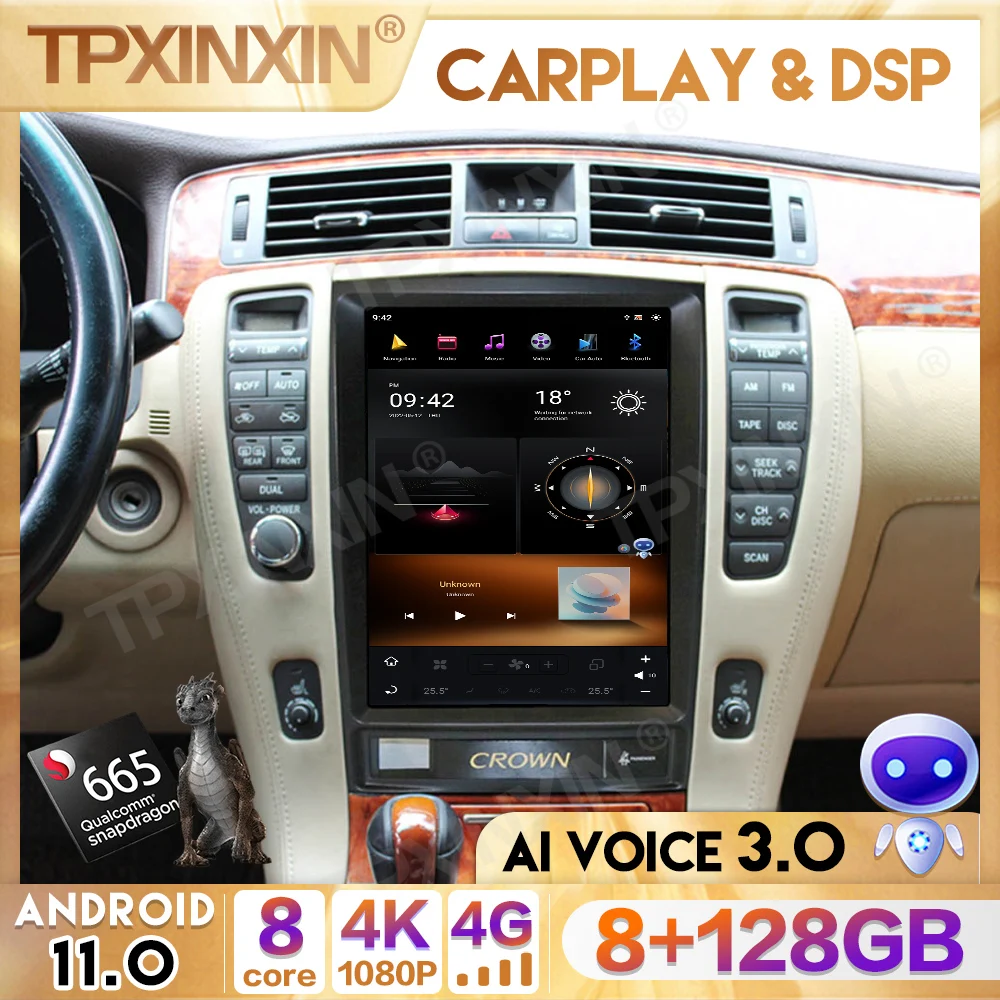 

256 ГБ CarPlay Tesla Screen Qualcomm 8-Core для Toyota Crown 2005 ~ 2009 Android 11 автомобильный радиоприемник мультимедийный плеер Navi Head Unit GPS