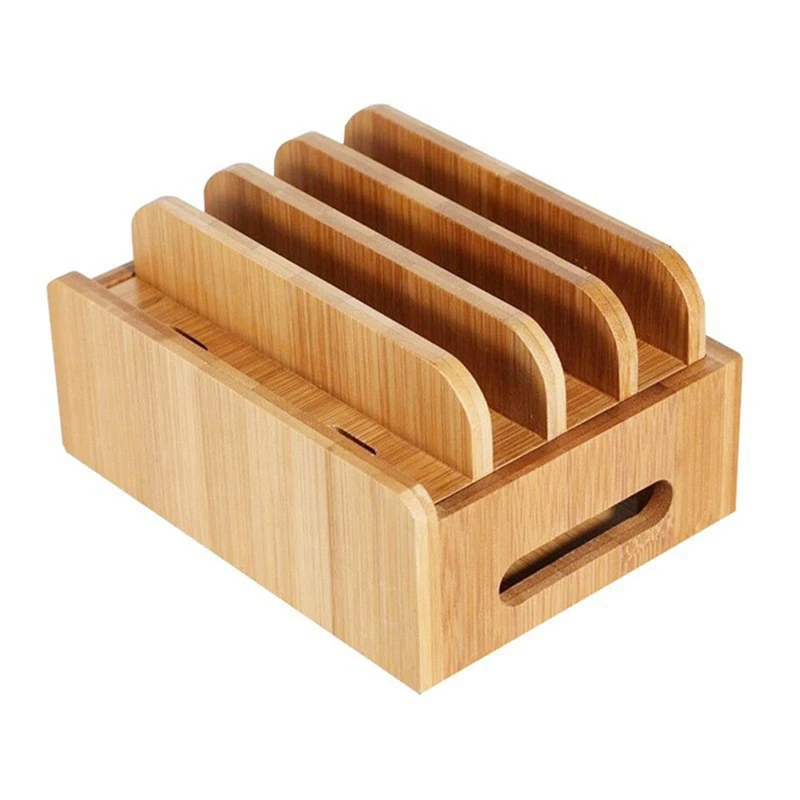 Mobile Phone Flat Bracket Bamboo Wood Multi-Device Charging Station Organizer Office Bracket, Durable Fine Workmanship