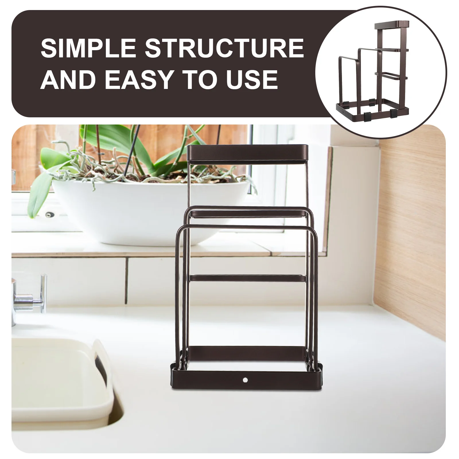 

Dish Drying Shelf Iron Pot Lid Plate Knife Organizer Creative Kitchen Accessory Cutting Board Rack Drainer Stand Tidy Coffee