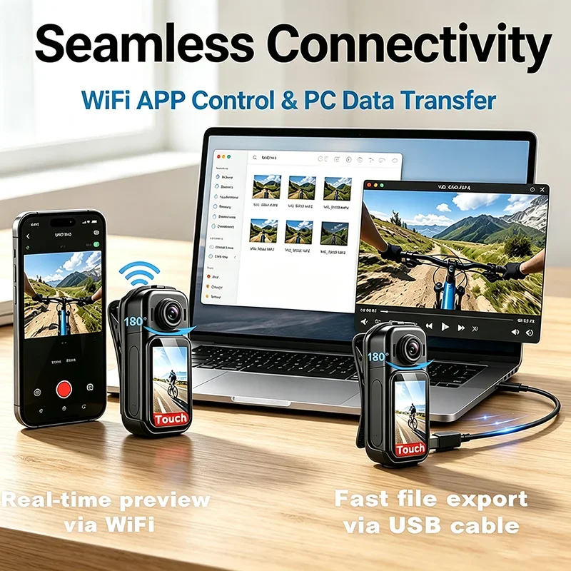 4K/1080P HD POV Body Cam Portable WiFi Waterproof Mini Sports Video Recorder with Charging Case for Motorcycle Cycling Hiking