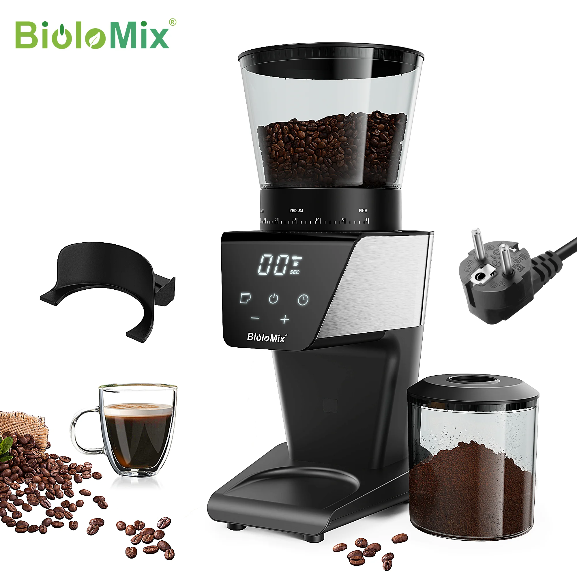 BioloMix elektrische koffiemolen met magnetische ring - 30 nauwkeurige maalinstellingen voor espresso, Amerikaans en giet over koffie, Au