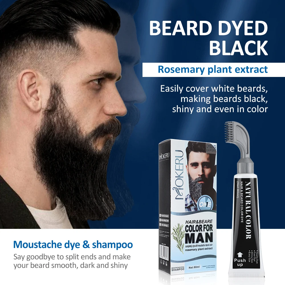 3 Minutes Black Beard Dye Cream With Comb 80ml Rosemary Natural Black Beard Dye Shampoo Pure Plant-Based Instant Hair Dye Cream