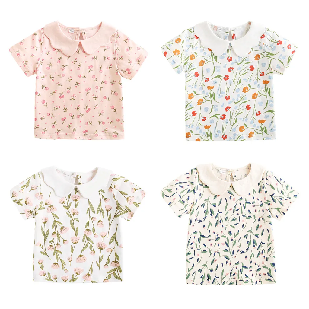 Sanlutoz Summe Cute Baby Girls T-Shirt Cotton Kids Girls Floral Printing Tops Clothes