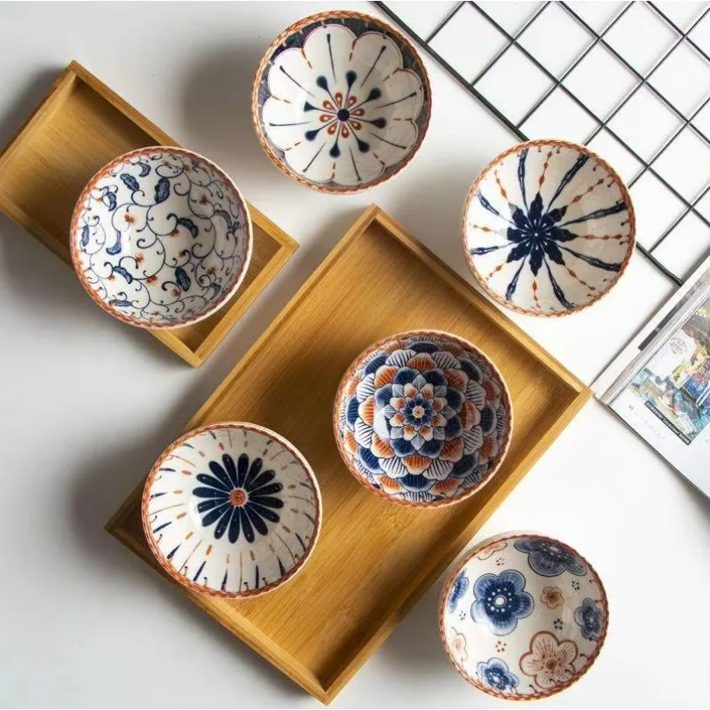 4.5 Inch Vintage Japanese Ceramic Rice Bowl 1Pc, Butterfly Bead Dot Underglaze Cute Small Bowl for Home Daily Dining