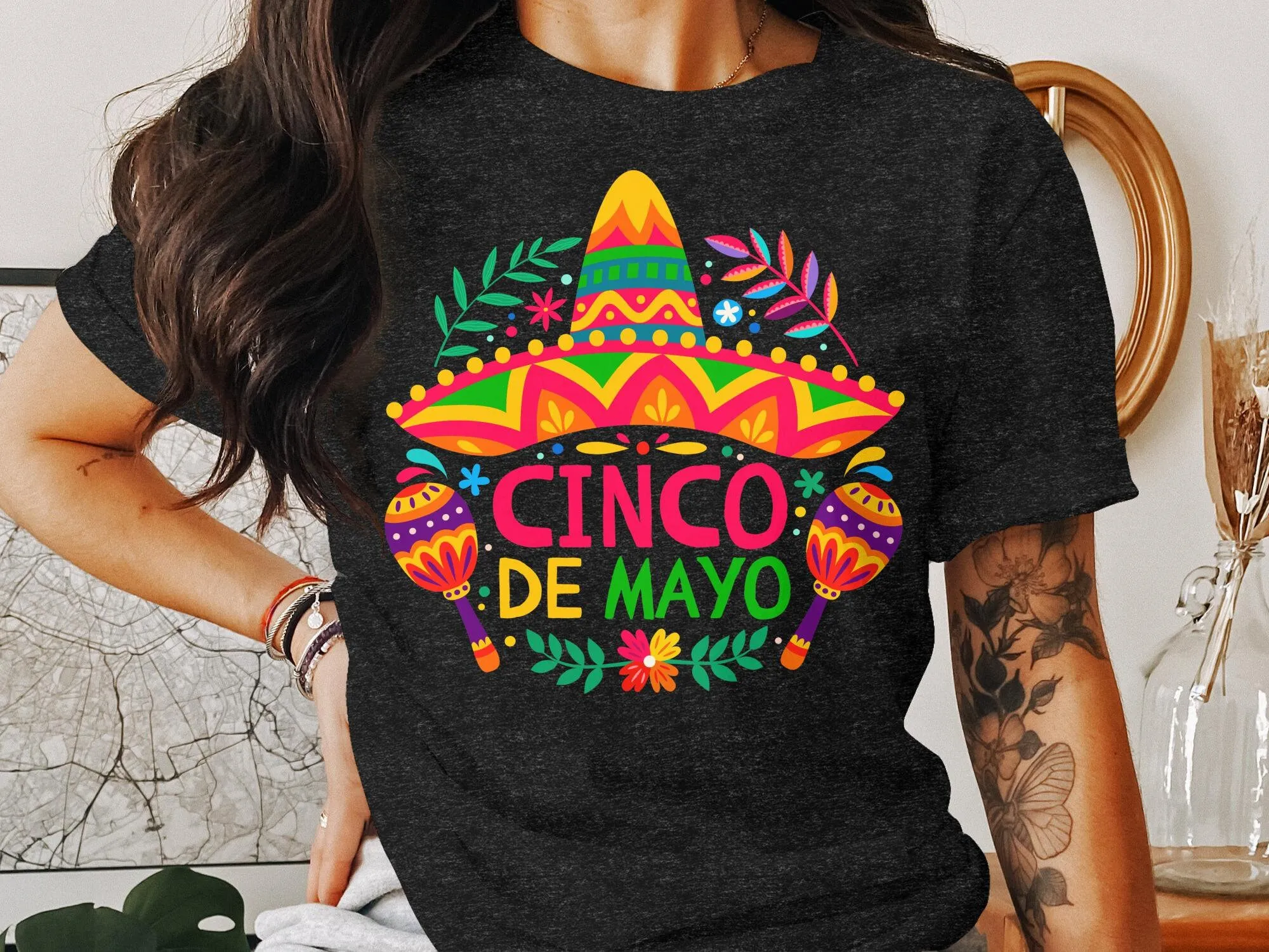 Cinco De Mayo T Shirt Colorful Mexican Holiday Fiesta Traditional Celebratory Sombrero Adult Clothing