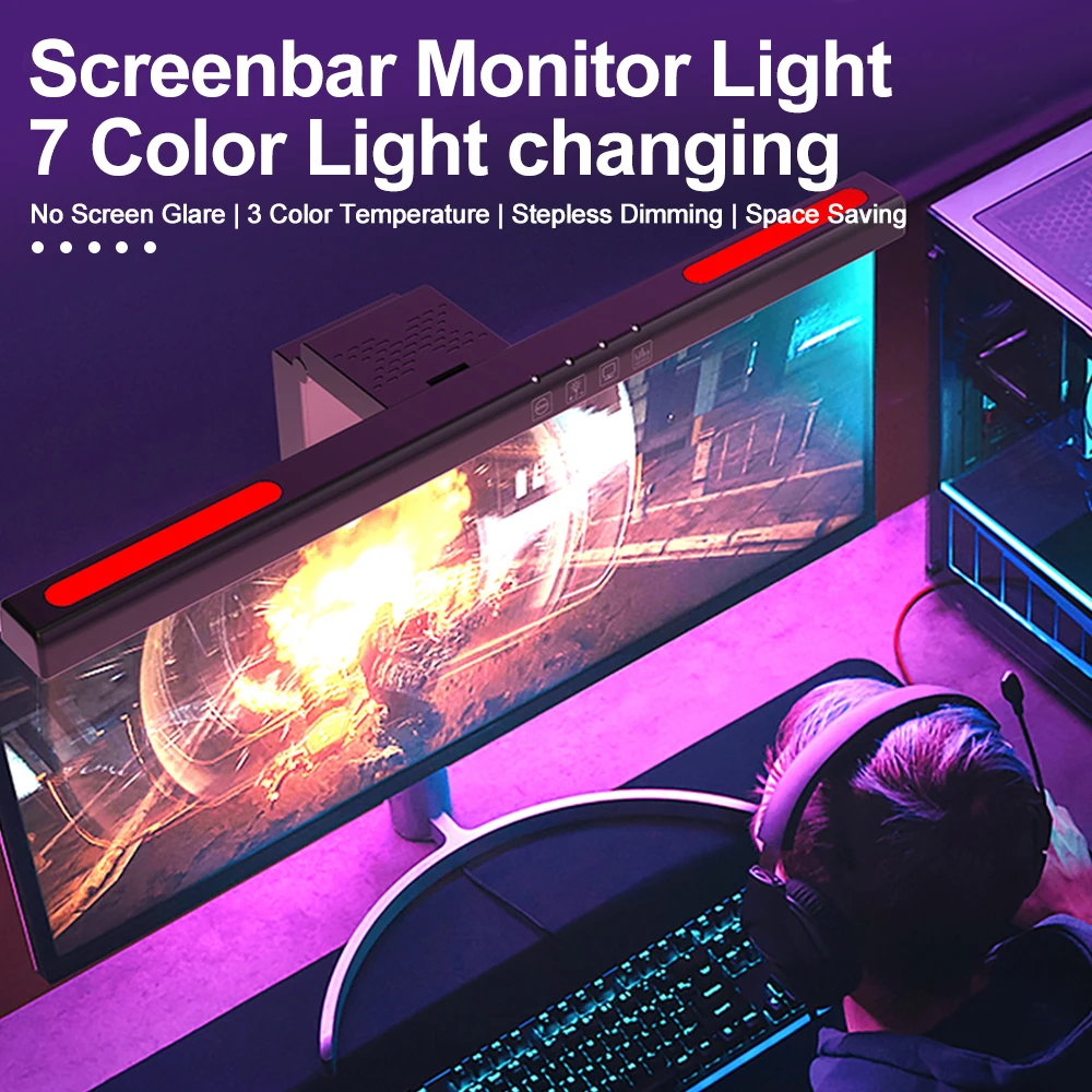 LED Monitor Light Bar RGB Screen Hanging Lights Curved Screen Monitor USB Reading Gaming Lighting Eye-Care Stepless Dimming