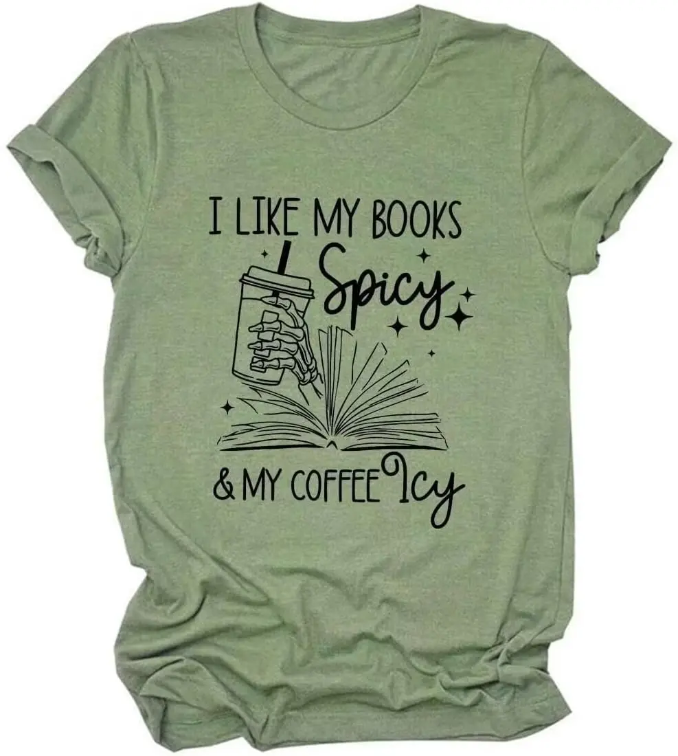 

I Like My Books & My Coffee T-Shirt Women Funny Book Lover Shirt Short Sleeve Tops