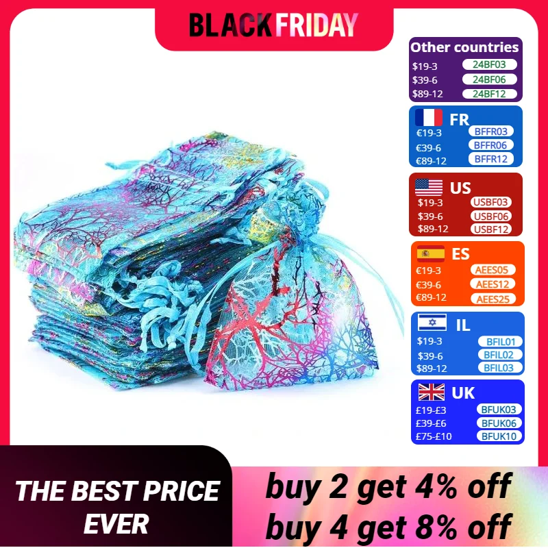 Wholesale 5*7 7*9 9*12 10*15cm Colorful Organza Bags Drawstring Jewelry Packaging Bags Wedding Gift Bags Jewelry Pouches