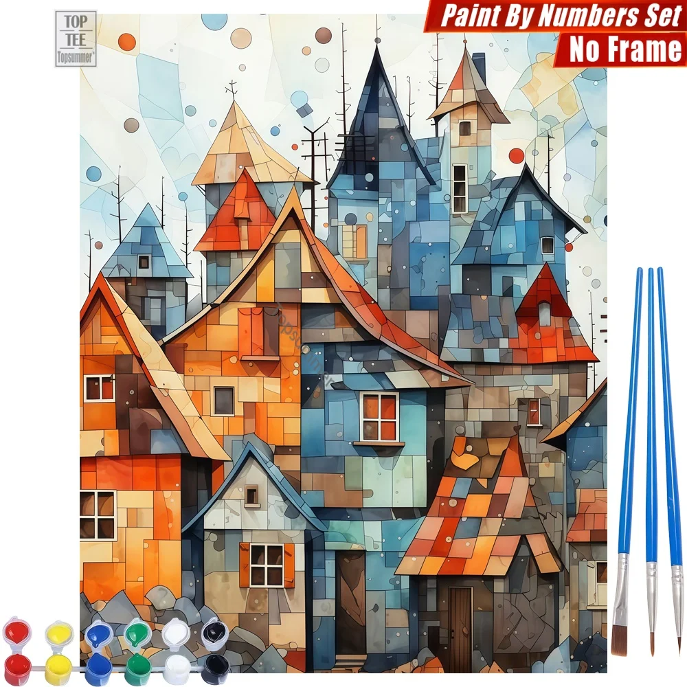 

Набор для рисования по номерам: красочные абстрактные дома - Геометрические абстрактные домики для декора дома и спальни, подарок на День матери для жены