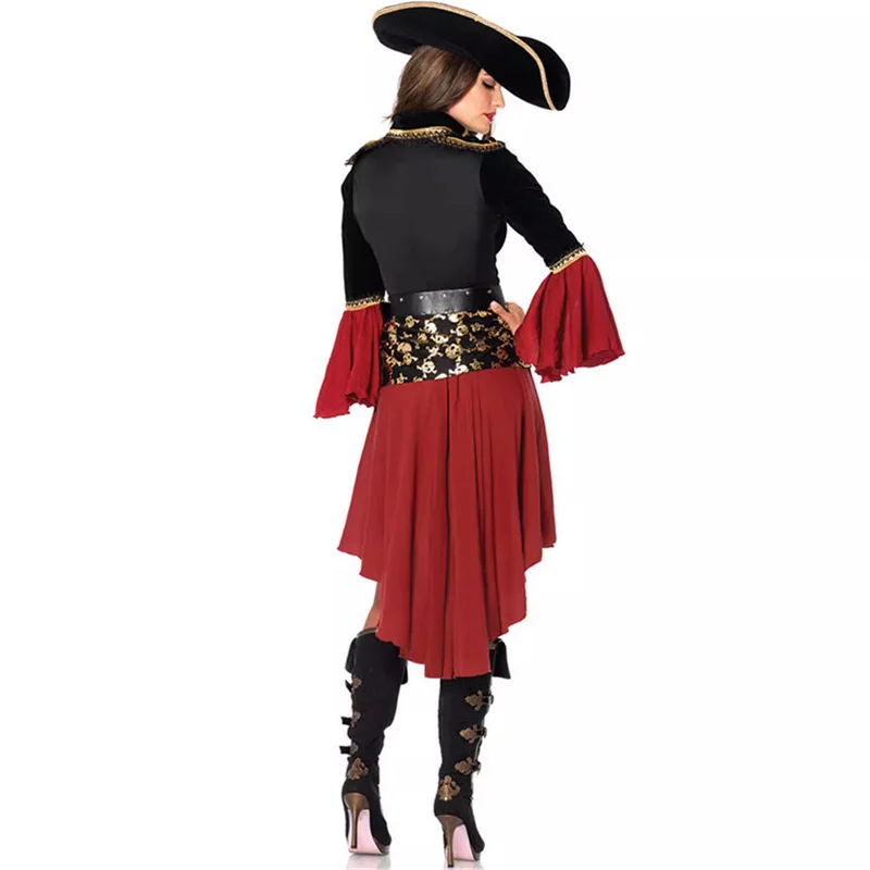 Rotes Piraten kostüm Frauen Piraten kapitän erwachsene weibliche Steampunk Kleid Halloween Maskerade Piraten kleid mit Hut gürtel