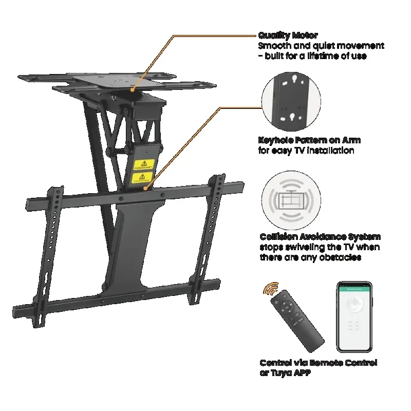 Adjustable Remote Control Retractable Motorized Lift Flip Down Pitched Roof Ceiling Folding Electric TV Wall Bracket Mount