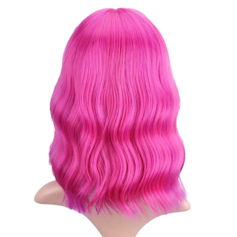 Synthetic wig holiday party straight Bangs cosplay water ripples curly hair rose Red wigs for women