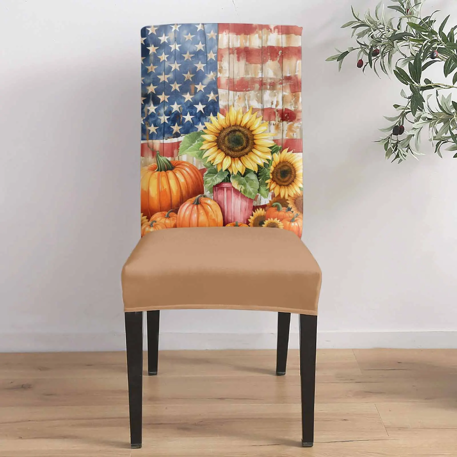 

Stars And Stripes Sunflower Pumpkin 4/6/8PCS Spandex Elastic Chair Case For Wedding Hotel Banquet Dining Room