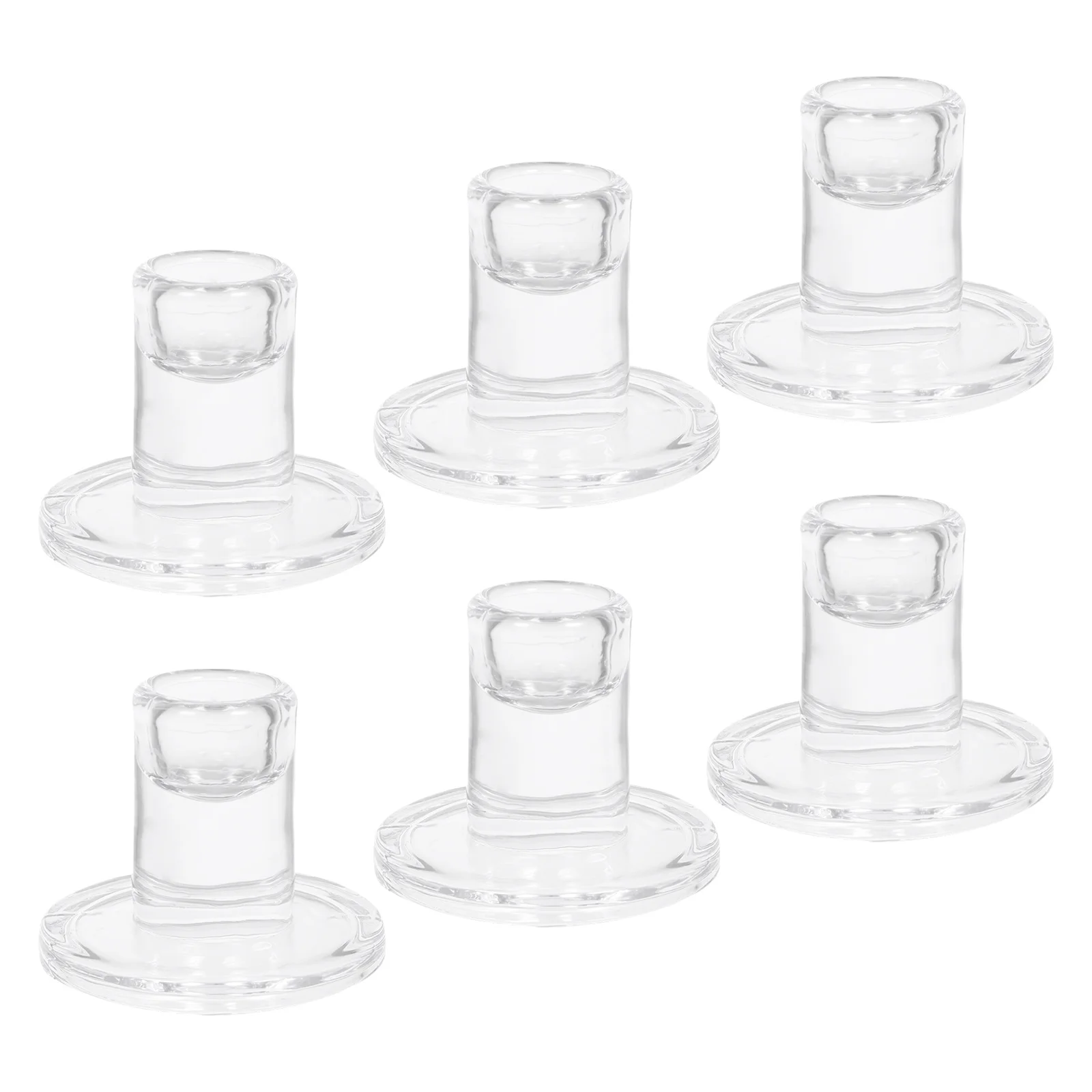 

6Pcs Glass Taper Holders Clear Elegant Candlestick Set Wedding Party Centerpiece Dining Room Glass Taper Candleholders