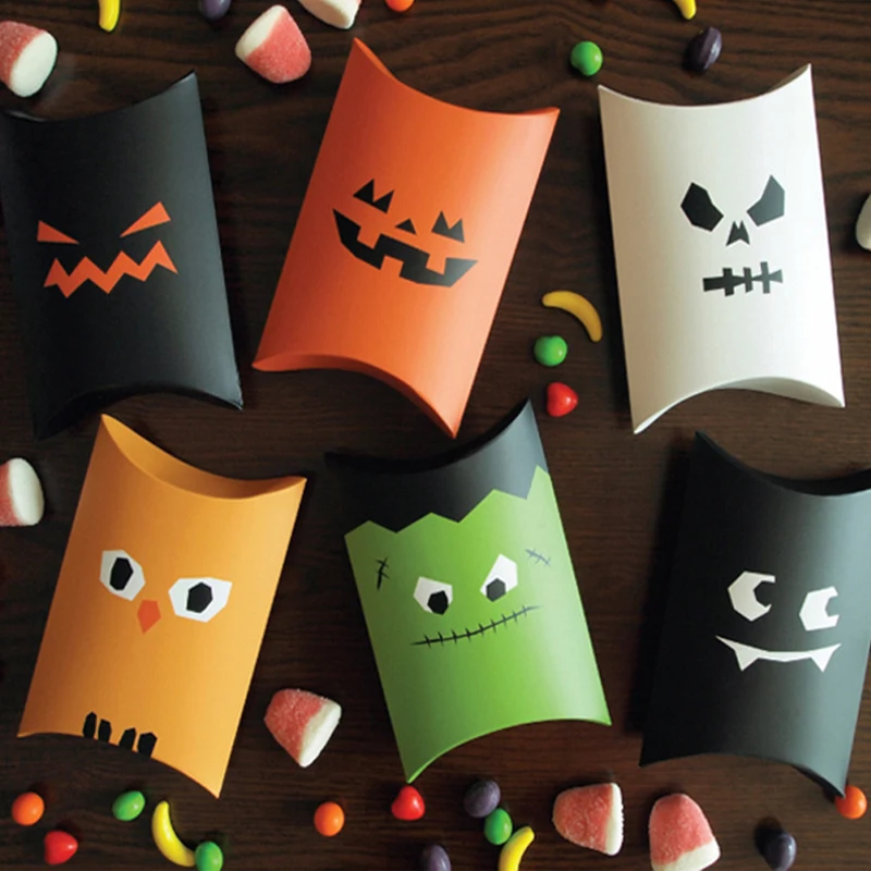 

10pcs Halloween Decor Pillow Candy Box Cartoon Ghost Pumpkin Favors Paper Gift Boxes Kids Gift Bags Packaging Decoration B042