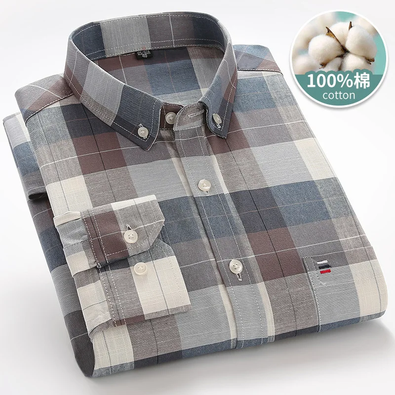 Camisa Oxford Spinning Manga Longa para Homens, Plus Size, Fino, Respirável, Passagem Livre, Alta Qualidade, Plus Size, 6XL, 7XL, 100% Algodão