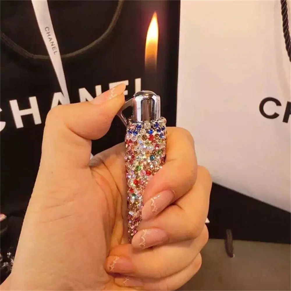 Rhinestone Lighter Women Cigarette Smoking Accessories Butane Refillable Mini Torch Lighters for Girls Gift Luxury Diamond