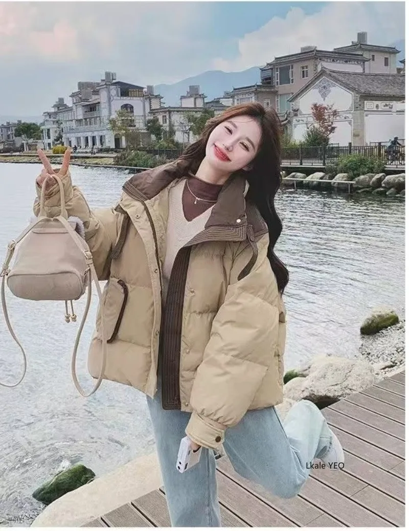 Down Cotton Jacket 2026 Versatile Contrast Color Women's Winter Parka Ladies Coat Beautiful Loose Corduroy Female Jacket