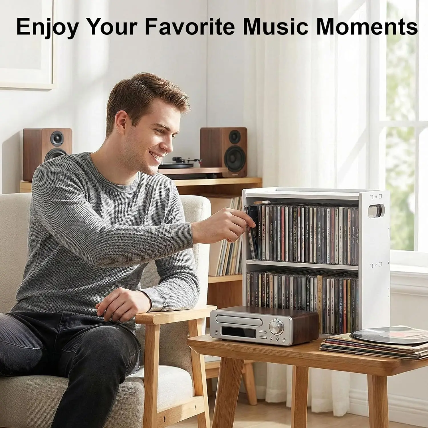 Double Layer CD Storage Racks, CD Holder for CD Cases, Holds 58 CD Cases, Space-Saving CD Case Organizer for Home & Theatre Room