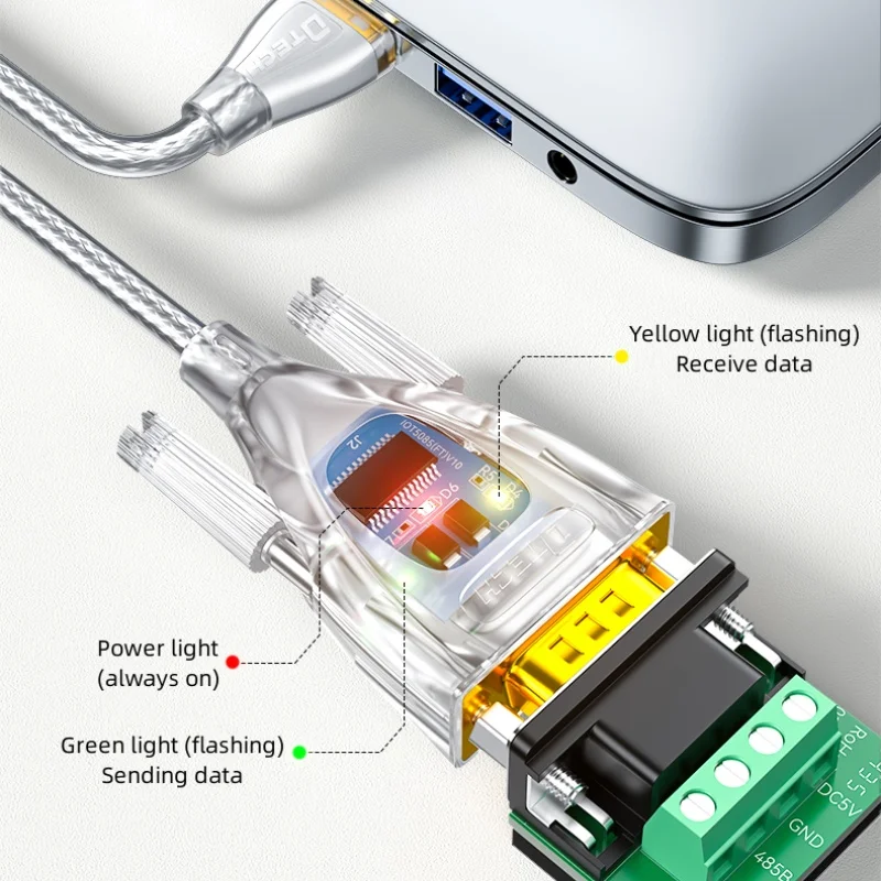 DTECH IOT5085(FT) شرائح مزدوجة USB-A إلى RS485 محول المنفذ التسلسلي كابل الاتصالات 1 متر