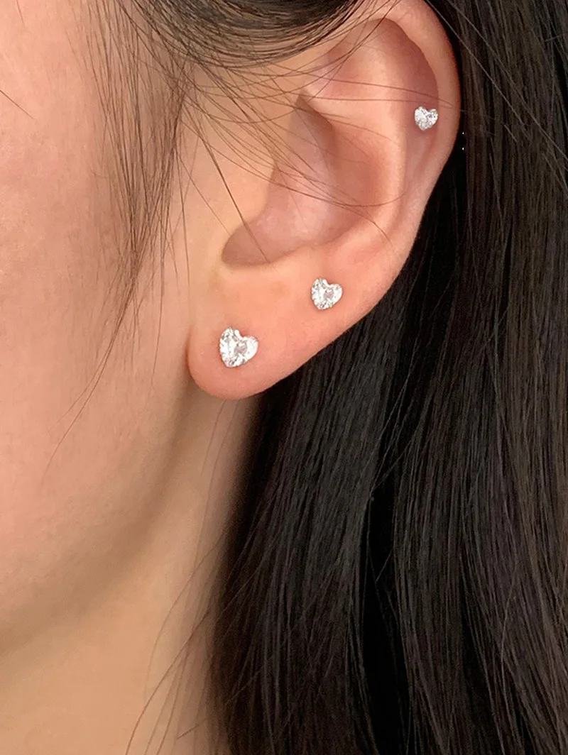 925 Sterling Silber 4/5/6mm Herz-Piercing-Ohrstecker für Frauen, Verlobung, eleganter, luxuriöser Qualitätsschmuck im Großhandel – Detail 1