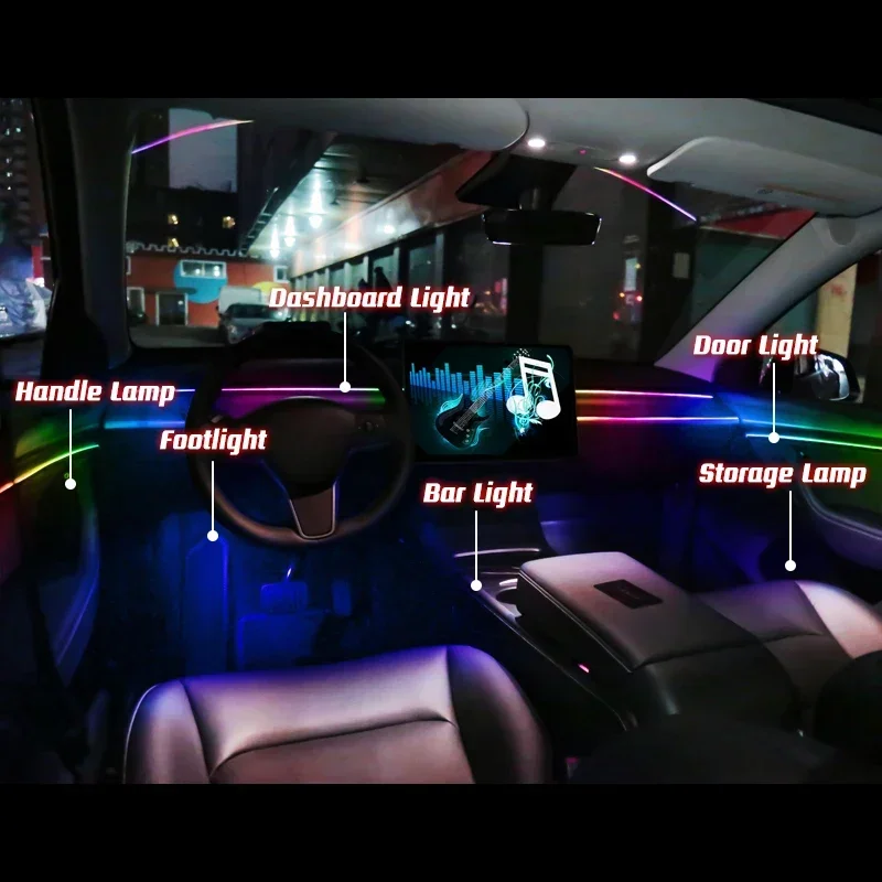 18 in 1 Car Ambient Light 64 Color Acrylic Strips Bluetooth App Control 110cm 90cm 75cm 35cm 20cm Full Colors RGB Car Interior